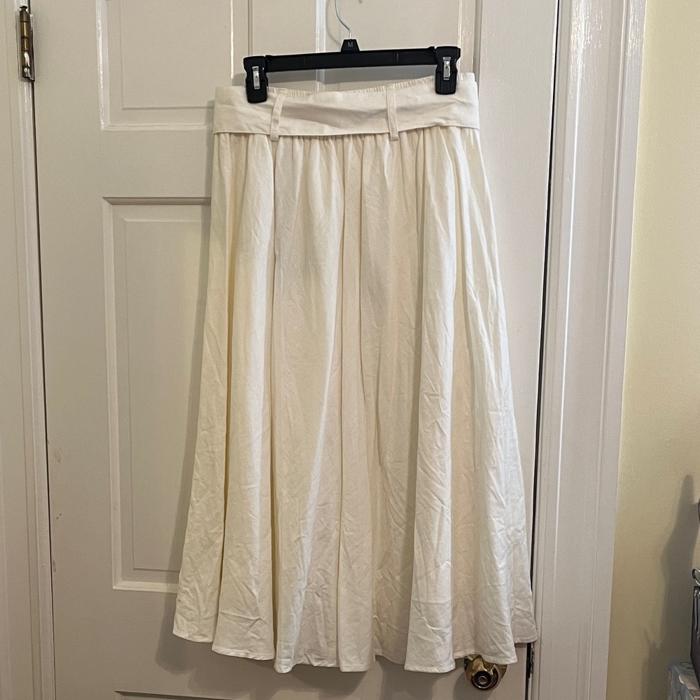 NWT - T Tahari Chic White Belted A-Line Linen Blend Lined Skirt - Picture 3 of 9